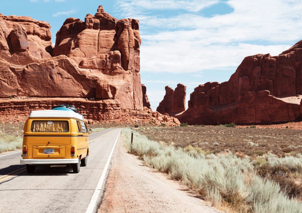 desert road trip with a vw van